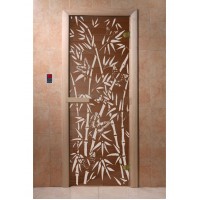 Дверь стеклянная DoorWood 700*1900 "Бамбук и бабочки Бронза" стекло бронза прозрачная 6 мм, коробка хвоя, деревянная ручка